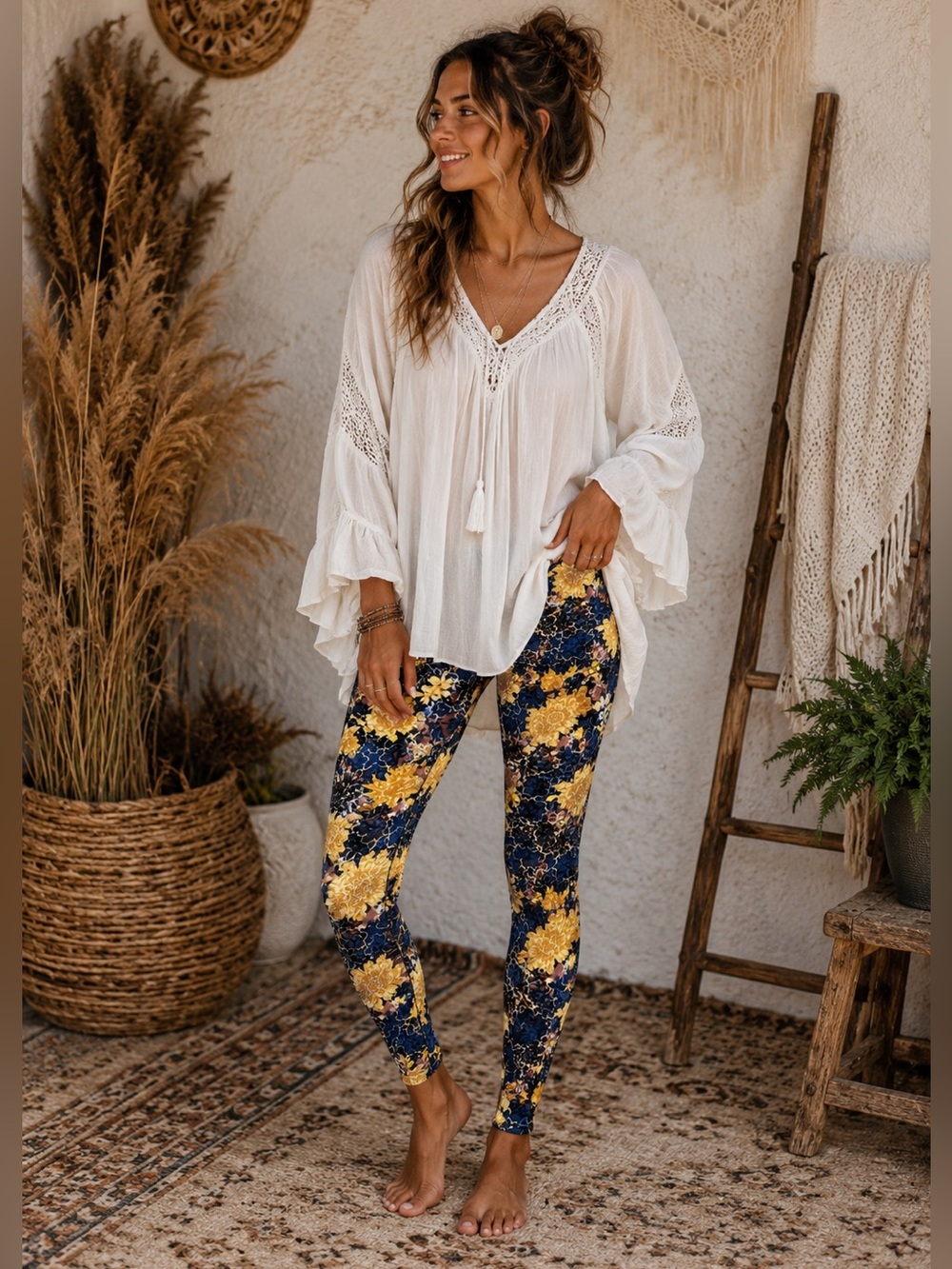 🔥 Lularoe Yellow Floral printed Leggings